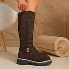 Women’s Knee-High Boots with Chunky Sole and Buckle Detail