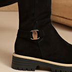Women’s Knee-High Boots with Chunky Sole and Buckle Detail