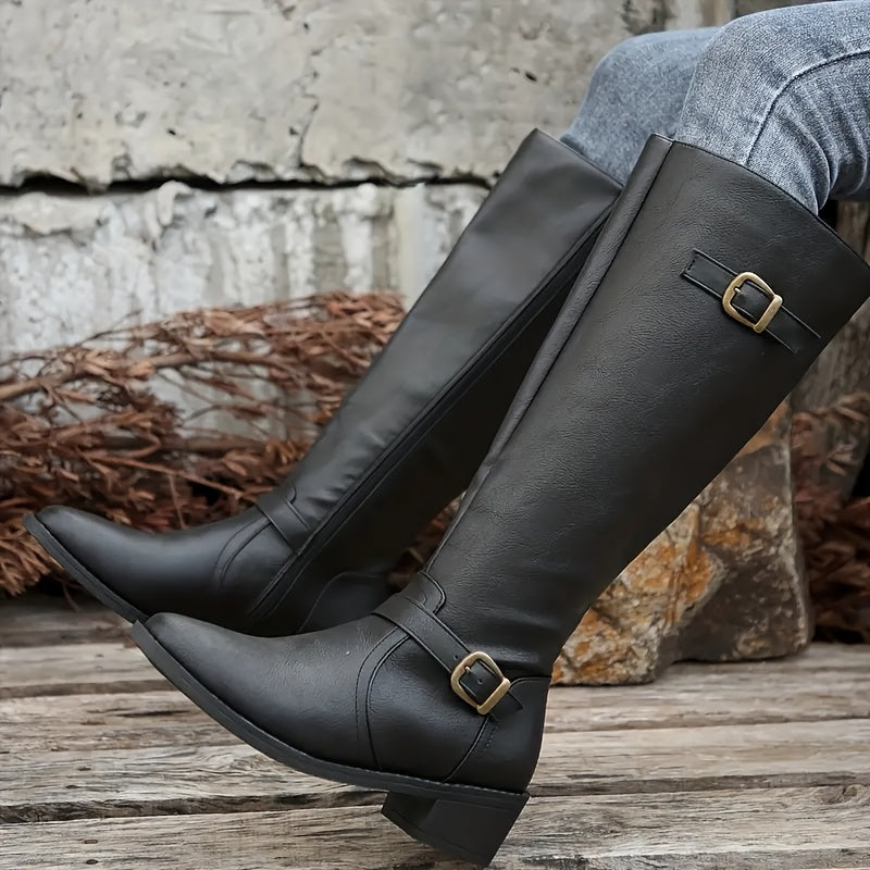 Women’s Knee-High Buckle Riding Boots