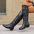 Women’s Slouch Knee High Boots with Low Block Heel