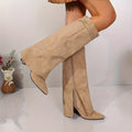 Women’s Knee-High Suede-Look Boots with Block Heel