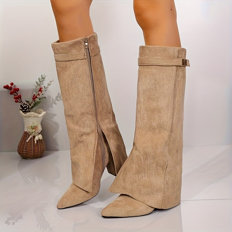 Women’s Knee-High Suede-Look Boots with Block Heel