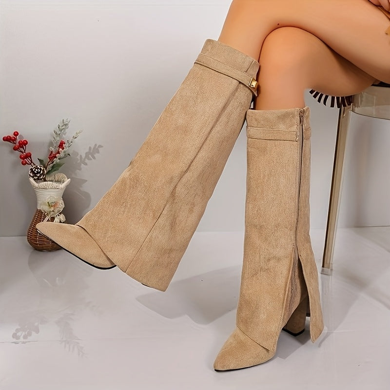Women’s Knee-High Suede-Look Boots with Block Heel