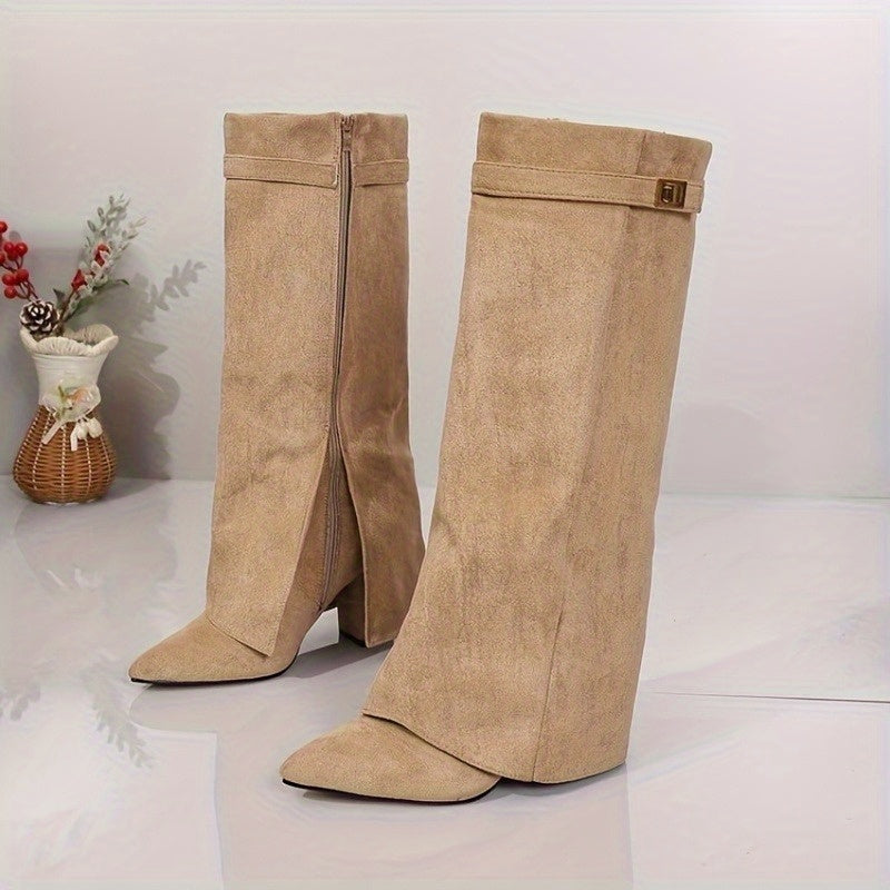 Women’s Knee-High Suede-Look Boots with Block Heel