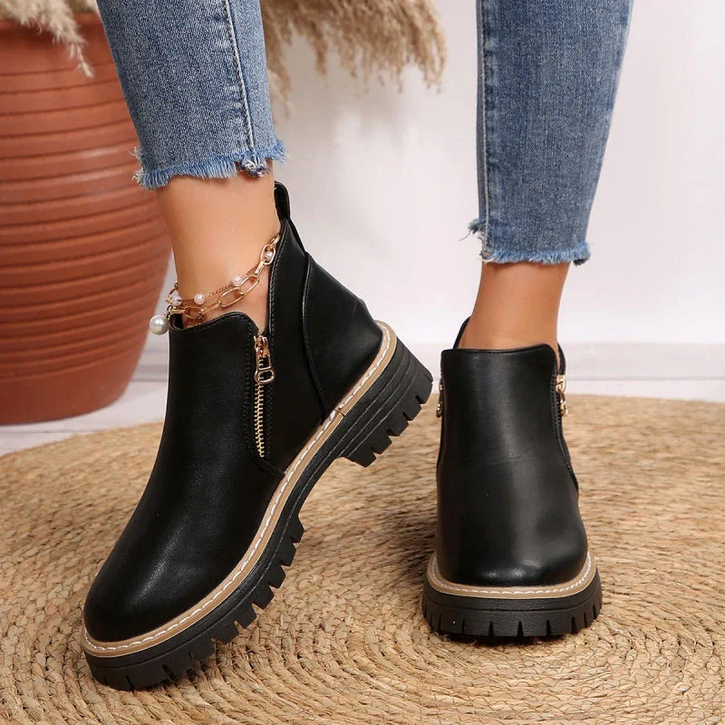 Bottines pour femme à fermeture éclair latérale et semelle épaisse