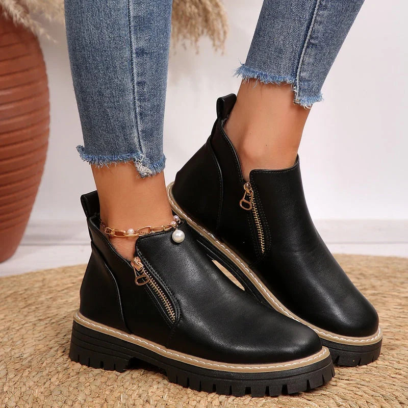 Bottines pour femme à fermeture éclair latérale et semelle épaisse