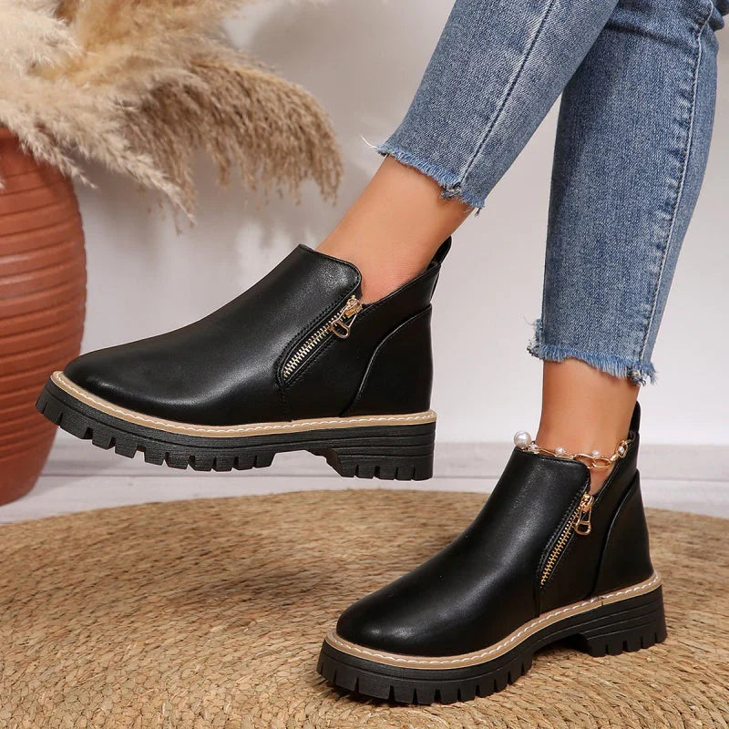 Bottines pour femme à fermeture éclair latérale et semelle épaisse