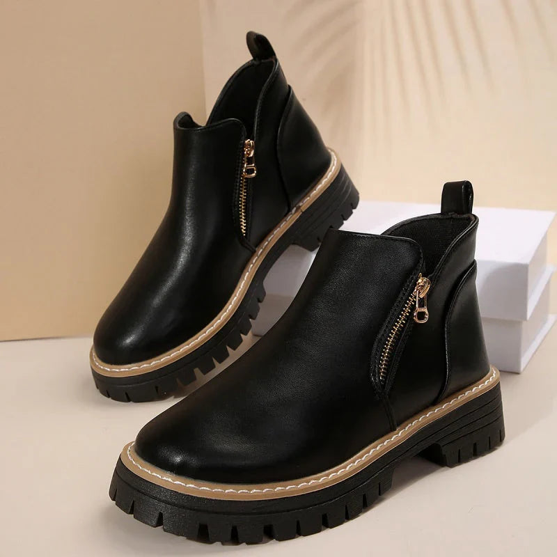 Bottines pour femme à fermeture éclair latérale et semelle épaisse
