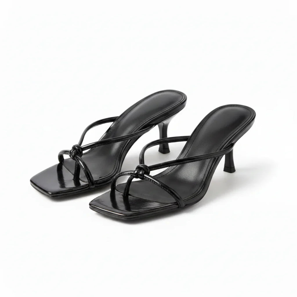 Women's Leather Mule Heeled Sandals for Summer