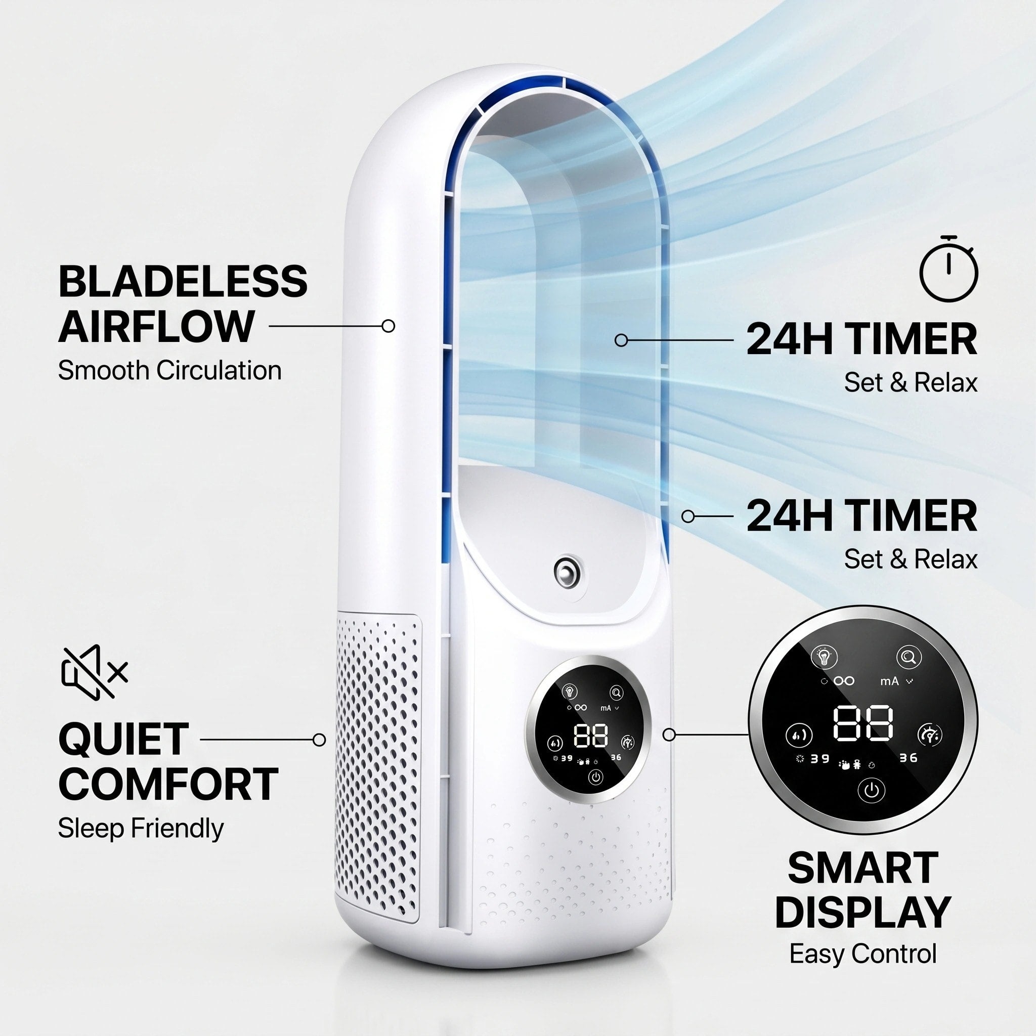 Bladeless Tower Fan with ABS Housing for Summer Home & Office Cooling