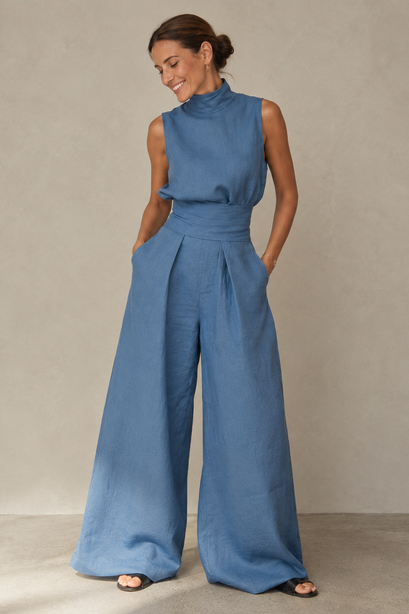 Combinaison pour femme à col montant et jambes larges