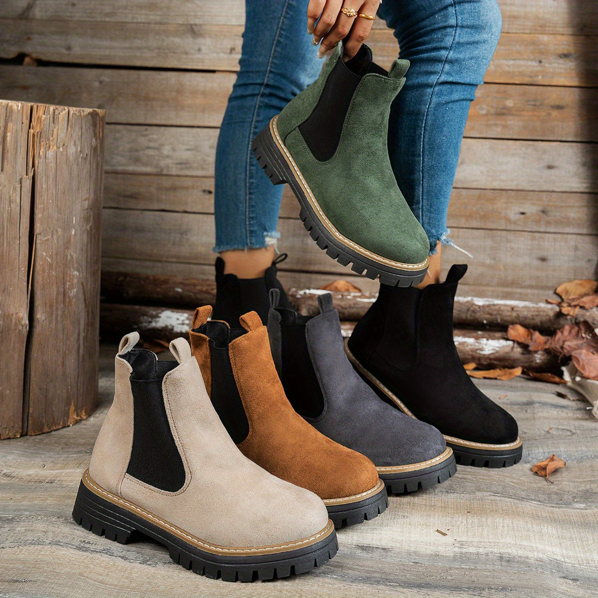 Women’s Chunky Chelsea Ankle Boots with Lug Sole