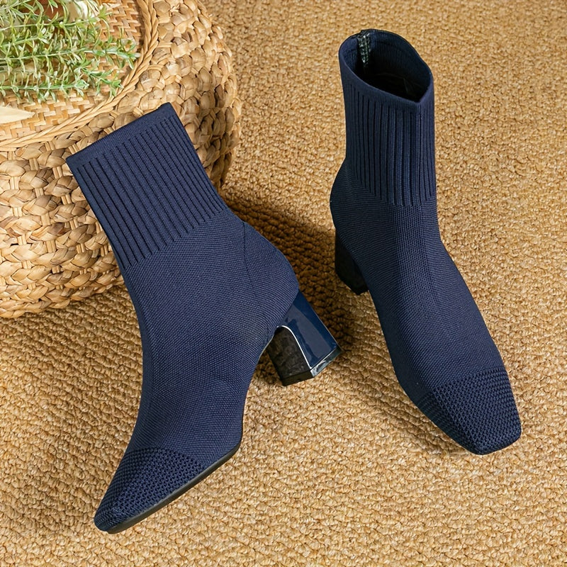 Women’s Knitted Sock Ankle Boots with Block Heel