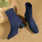 Women’s Knitted Sock Ankle Boots with Block Heel