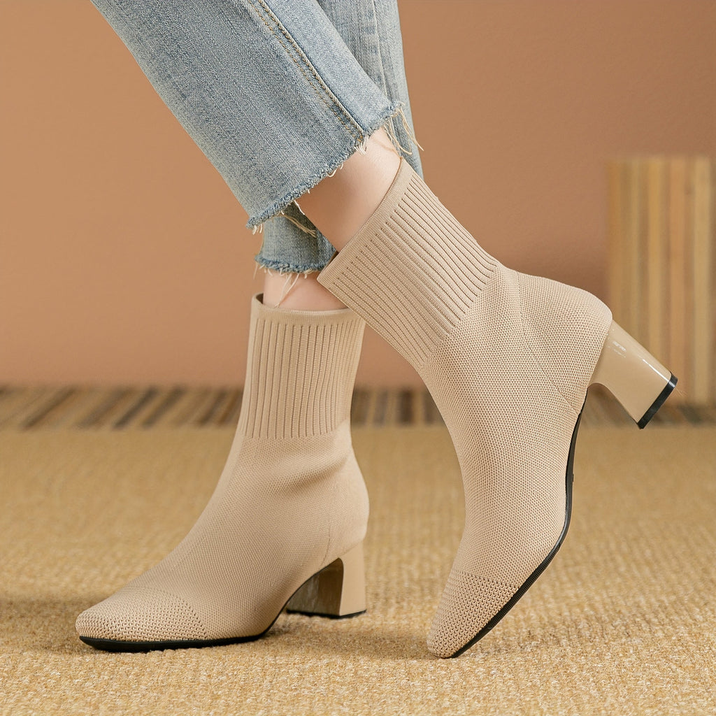 Women’s Knitted Sock Ankle Boots with Block Heel