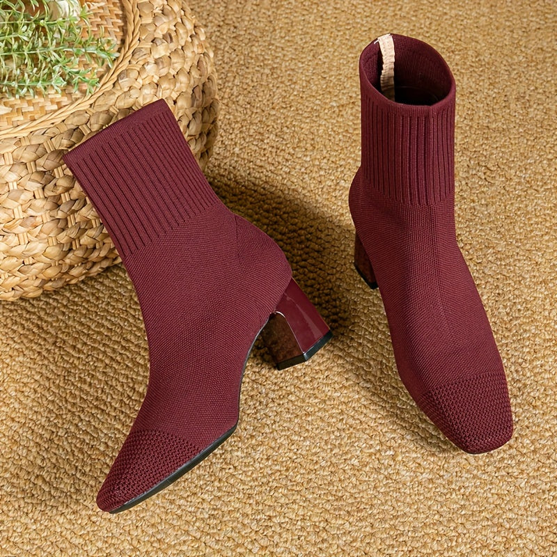 Women’s Knitted Sock Ankle Boots with Block Heel