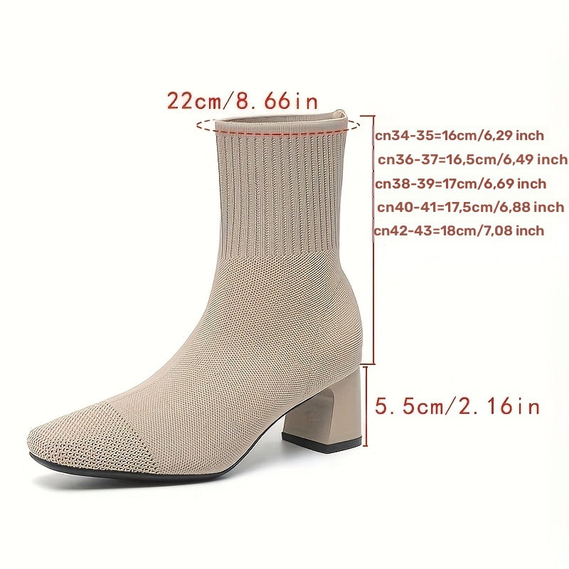 Women’s Knitted Sock Ankle Boots with Block Heel
