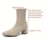 Women’s Knitted Sock Ankle Boots with Block Heel