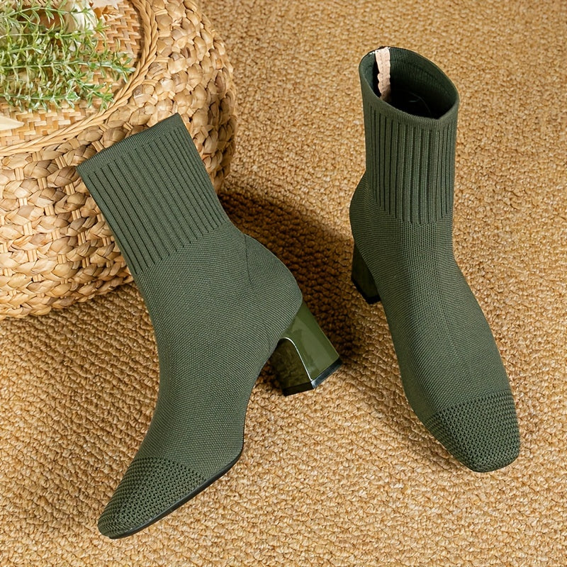 Women’s Knitted Sock Ankle Boots with Block Heel