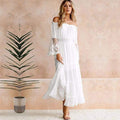 Robe longue pour femme à épaules dénudées et manches en dentelle