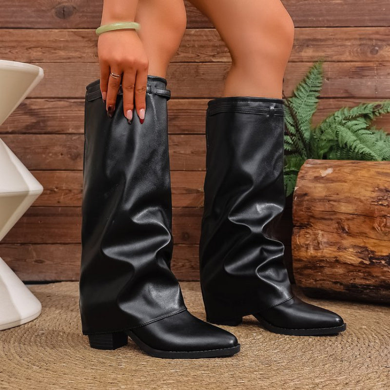 Women’s Knee-High Slouch Boots with Pointed Toe