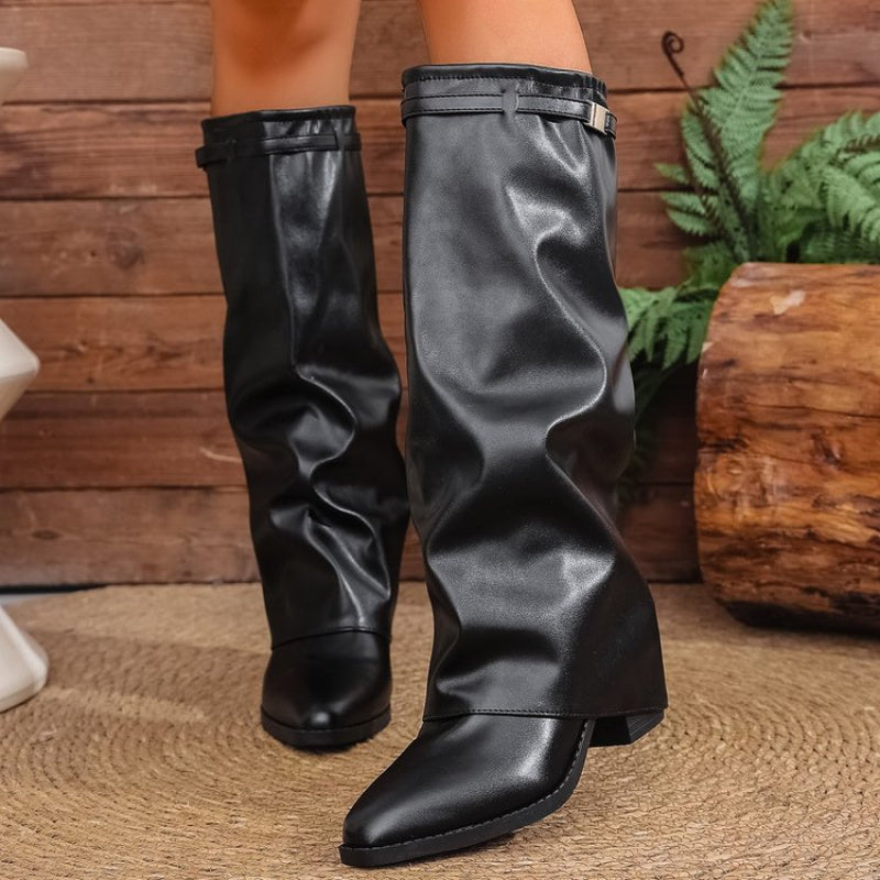 Women’s Knee-High Slouch Boots with Pointed Toe