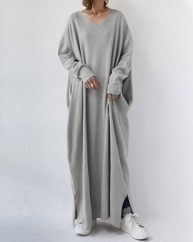 Women's Oversized V-Neck Long Sleeve Maxi Dress