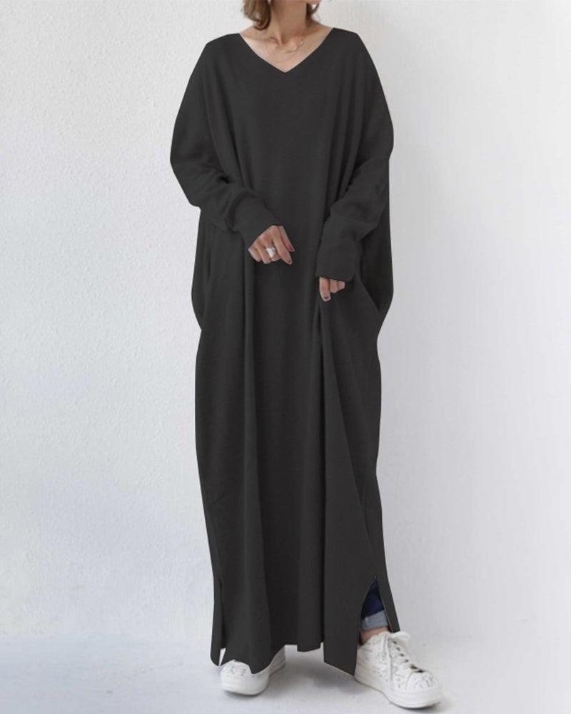 Robe longue oversize pour femme à manches longues et col en V