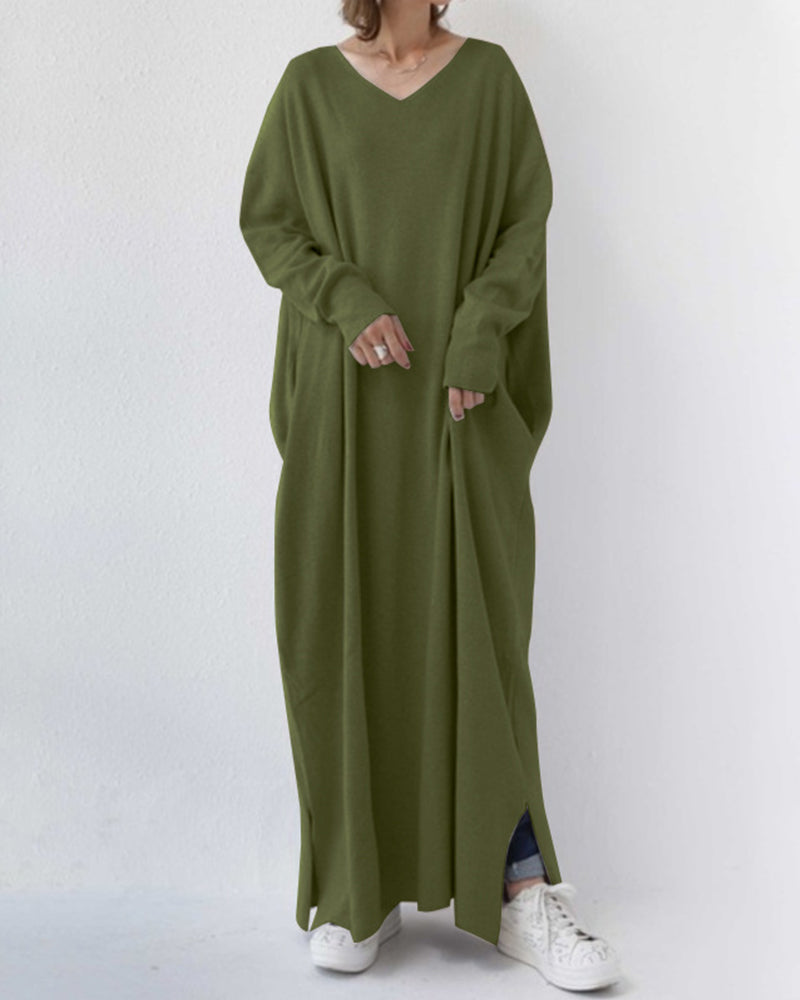 Robe longue oversize pour femme à manches longues et col en V