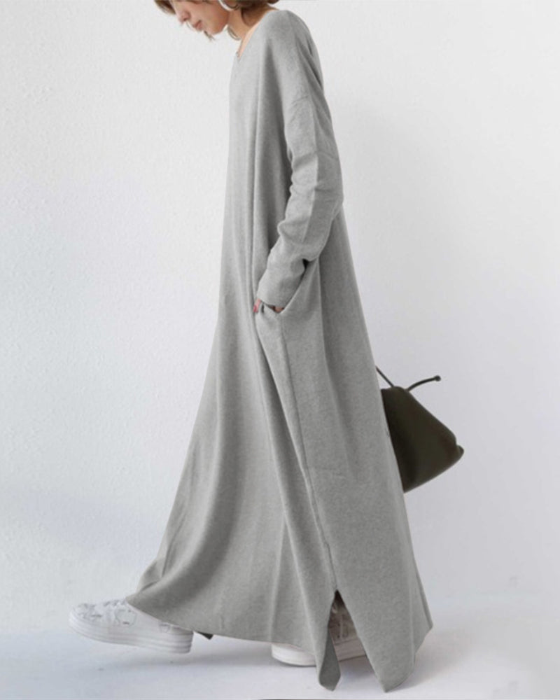 Robe longue oversize pour femme à manches longues et col en V