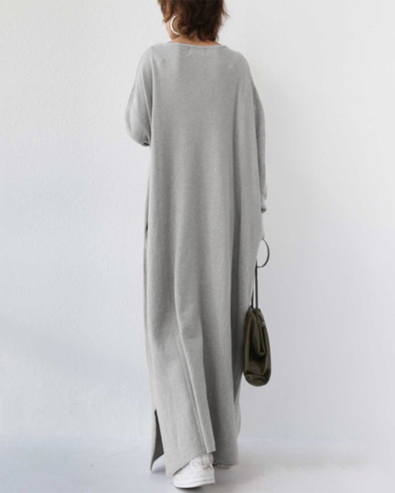 Women's Oversized V-Neck Long Sleeve Maxi Dress