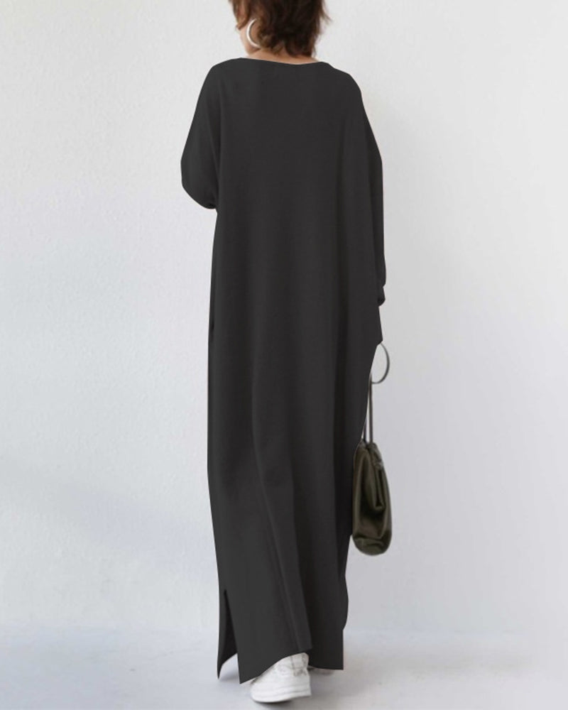 Women's Oversized V-Neck Long Sleeve Maxi Dress