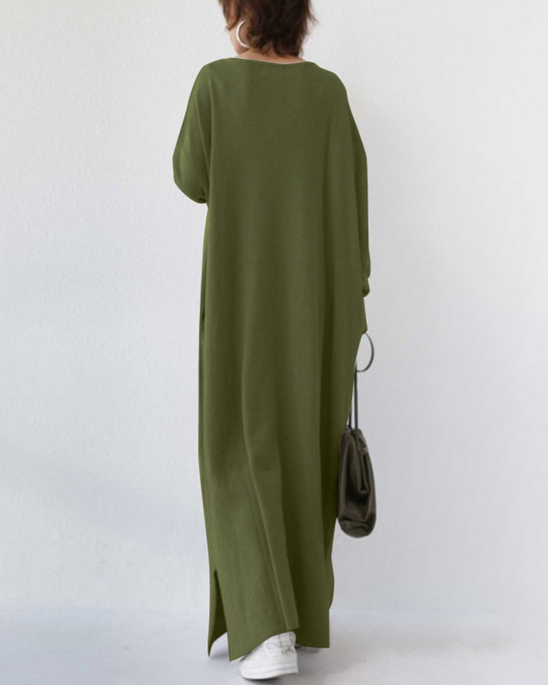 Women's Oversized V-Neck Long Sleeve Maxi Dress