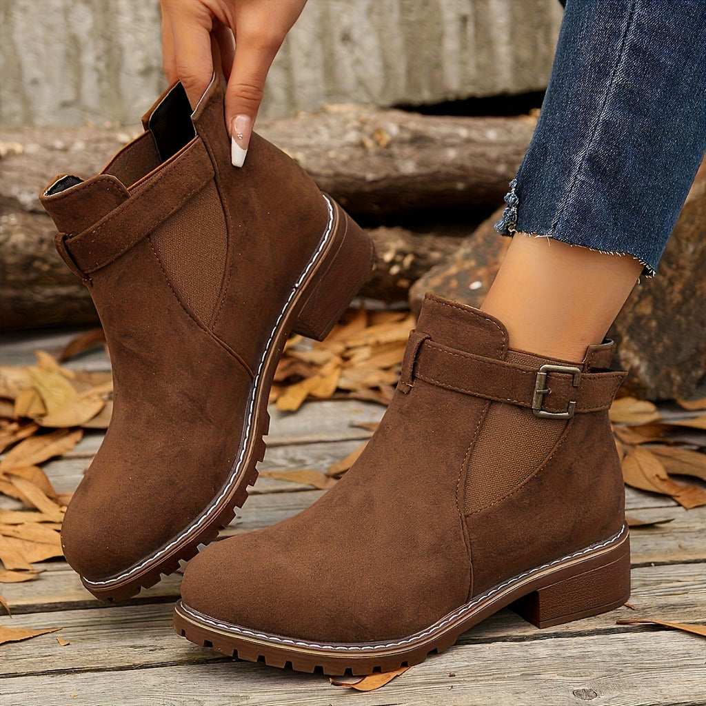 Women’s Buckle Ankle Boots with Low Block Heel