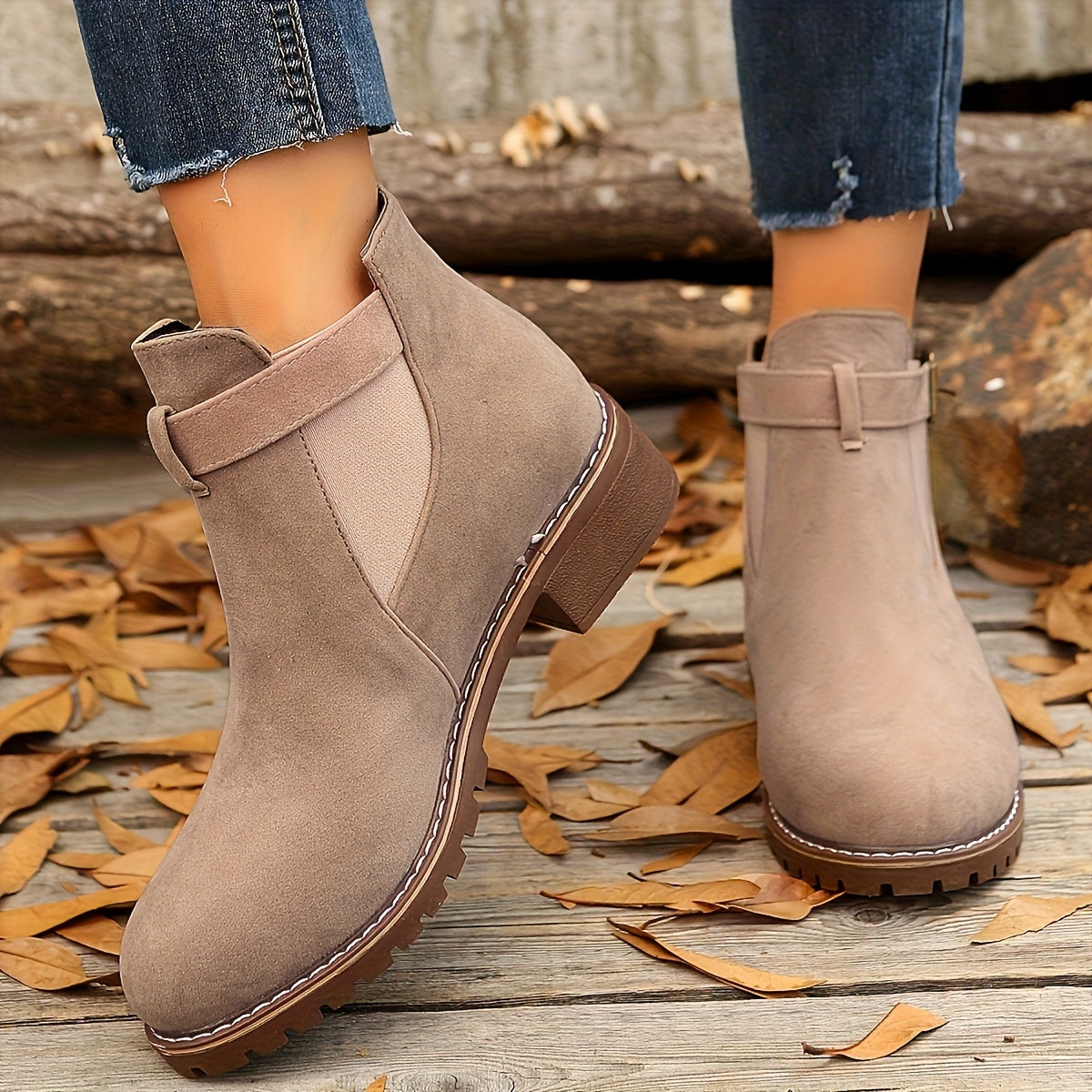 Women’s Buckle Ankle Boots with Low Block Heel