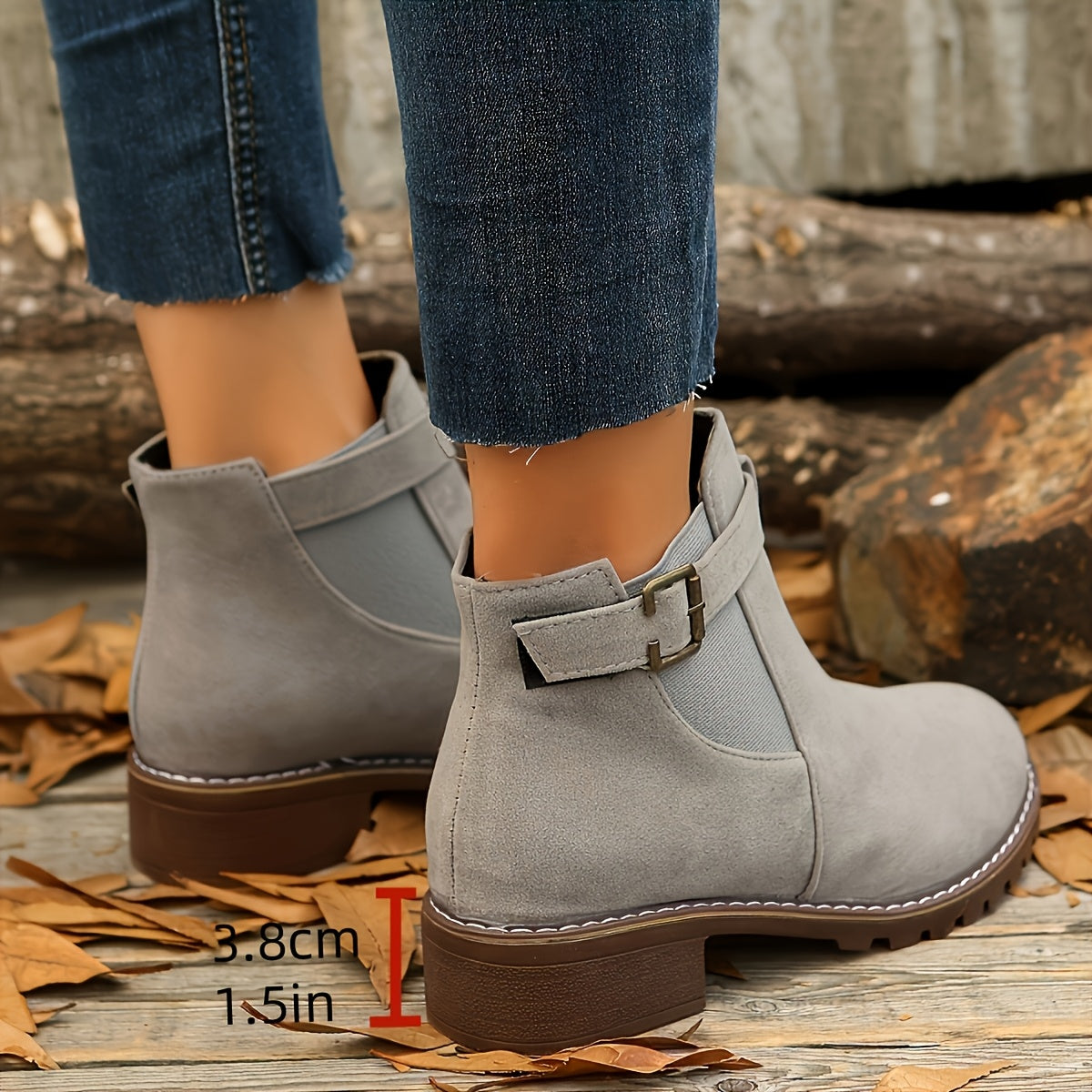 Women’s Buckle Ankle Boots with Low Block Heel