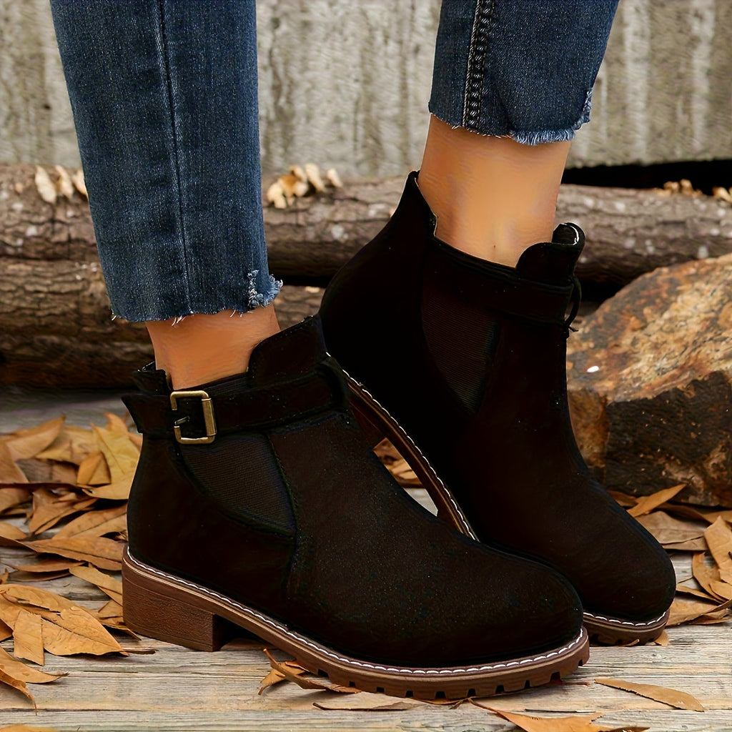 Women’s Buckle Ankle Boots with Low Block Heel