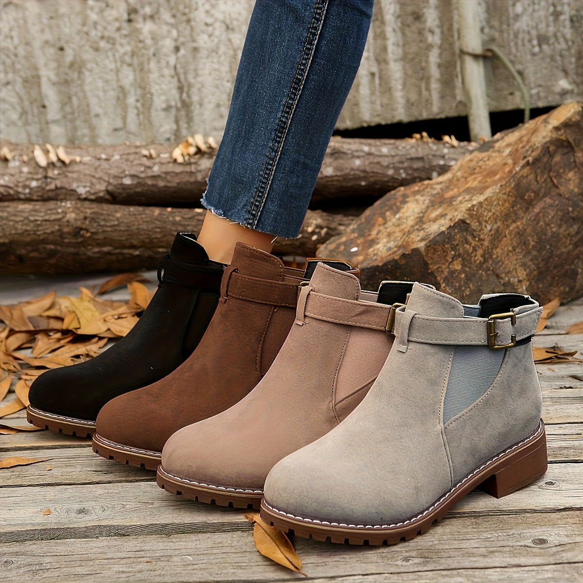 Women’s Buckle Ankle Boots with Low Block Heel