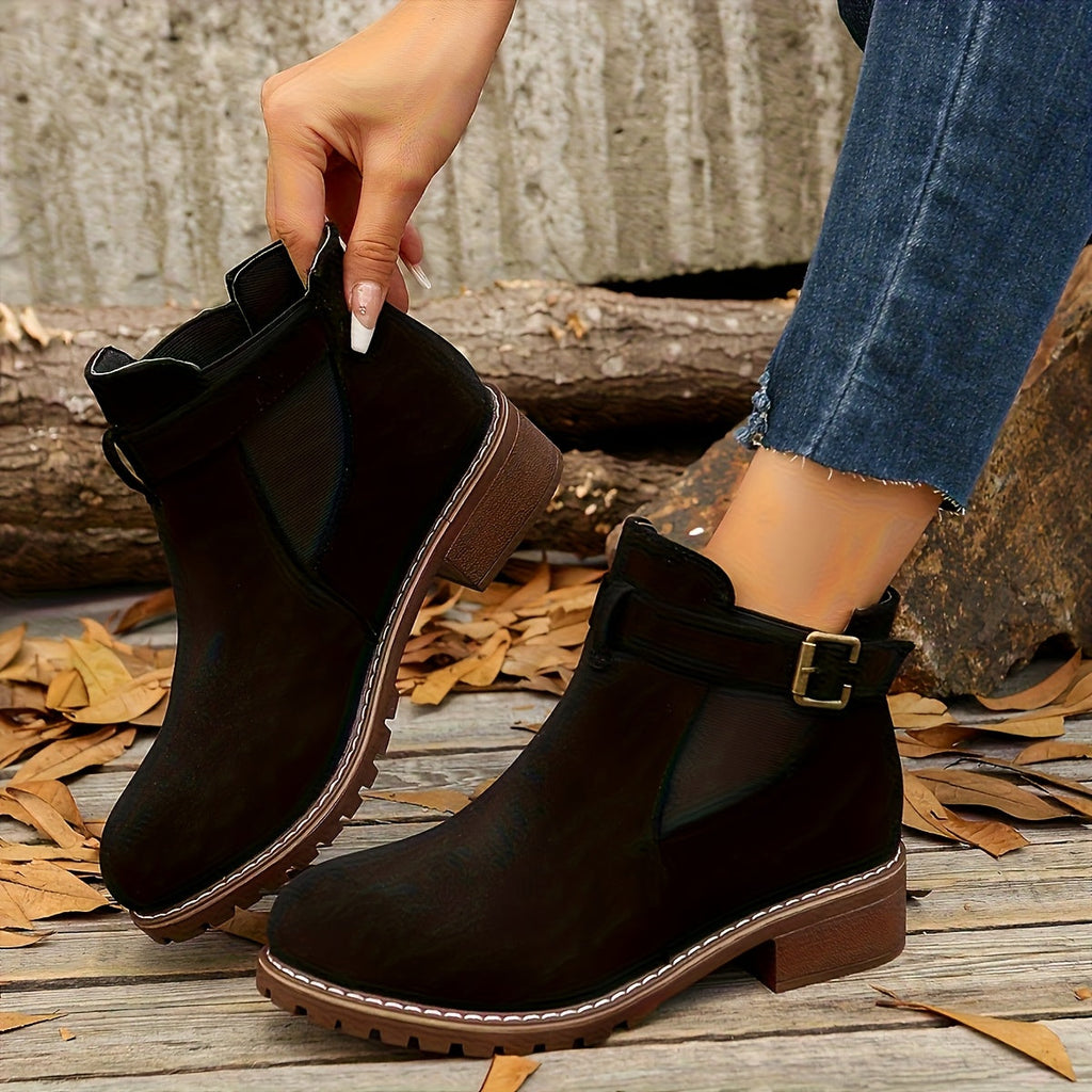Women’s Buckle Ankle Boots with Low Block Heel