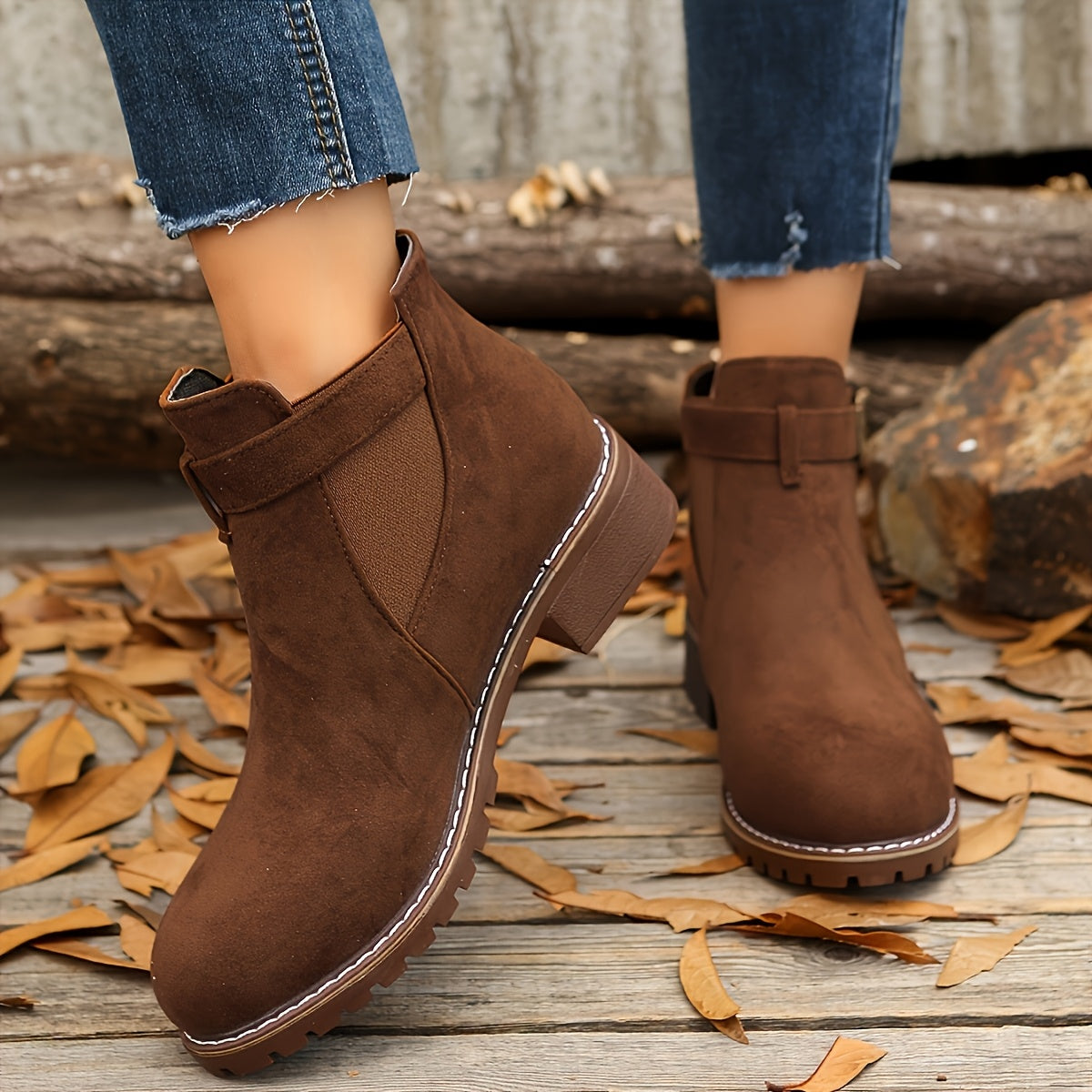 Women’s Buckle Ankle Boots with Low Block Heel