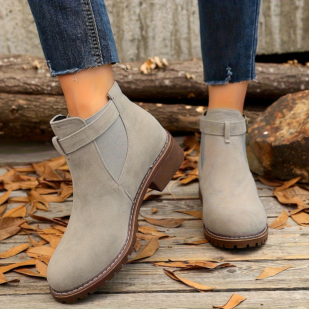 Women’s Buckle Ankle Boots with Low Block Heel