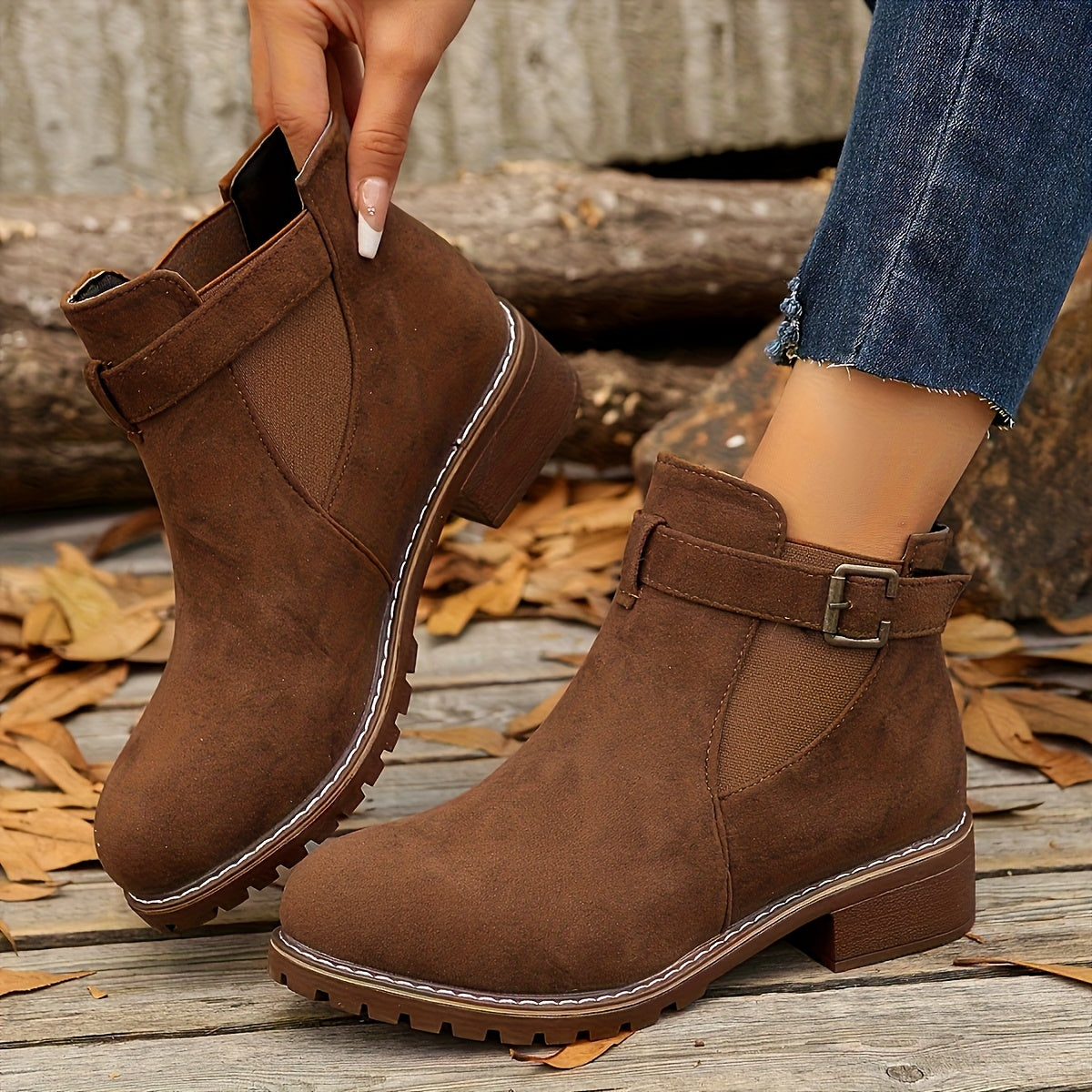 Women’s Buckle Ankle Boots with Low Block Heel