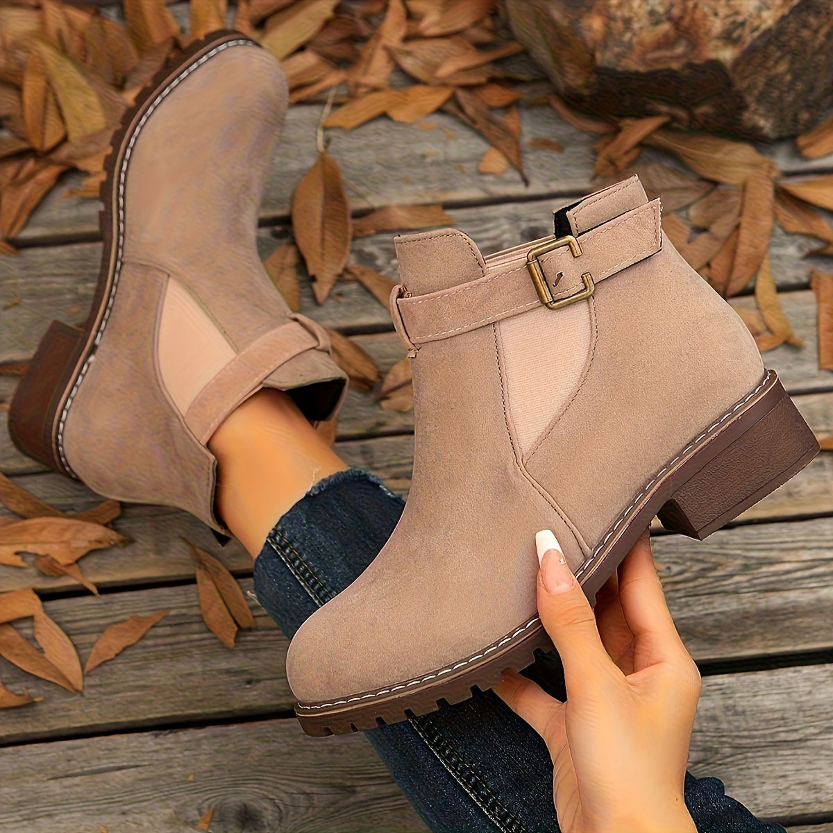 Women’s Buckle Ankle Boots with Low Block Heel