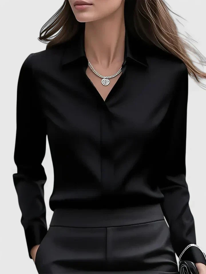 Chemise boutonnée à manches longues et col pour femme