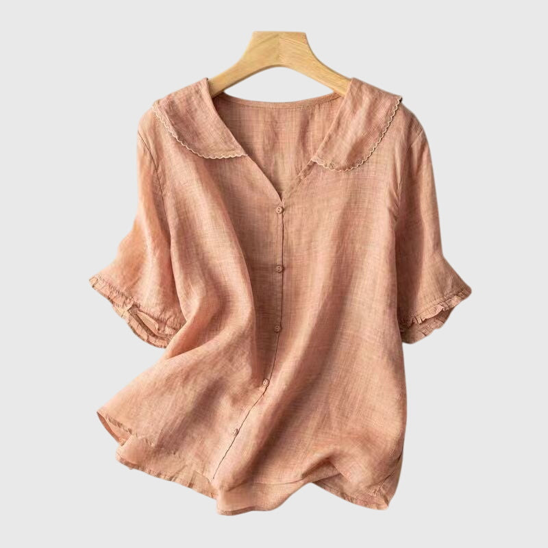 Women's Linen Summer Blouse with Peter Pan Collar