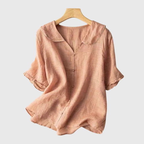 Blouse en lin avec col Claudine festonné