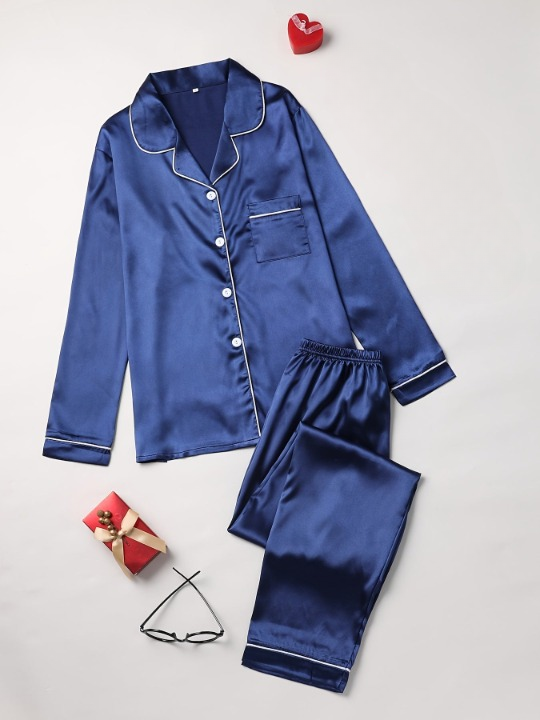 Women's Satin Pyjama Set with Long Sleeve Shirt for Summer