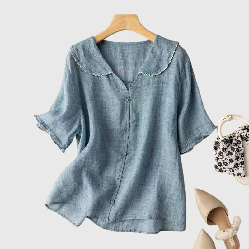 Women's Linen Summer Blouse with Peter Pan Collar