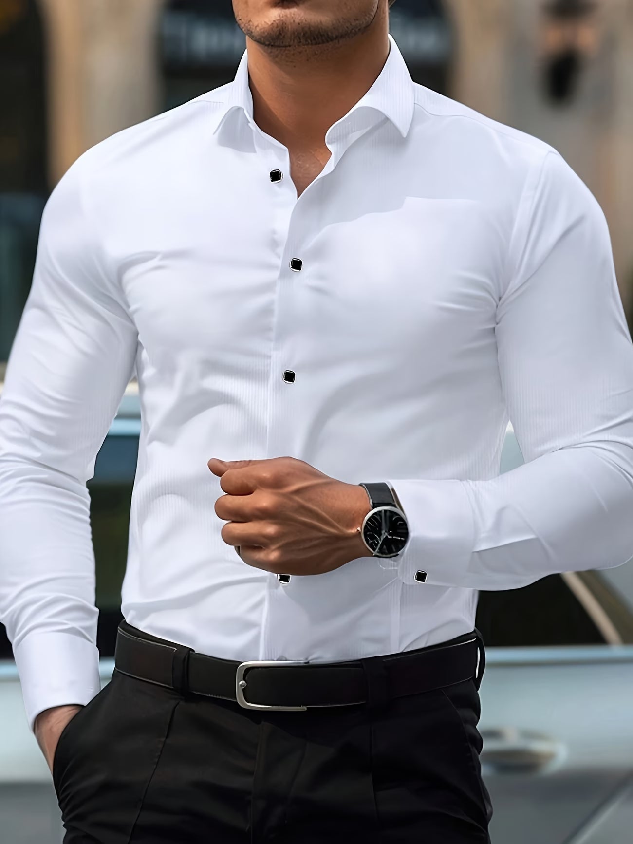 Chemise habillée ajustée à manches longues pour homme