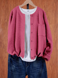 Women’s Knitted Button Cardigan with Crew Neck and Pocket
